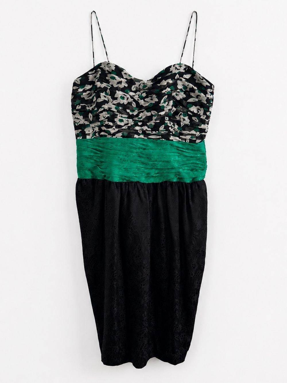 Vintage Terri John Rickie Freeman Silk Black Green Floral Cocktail Dress SZ 10 - Picture 3 of 7